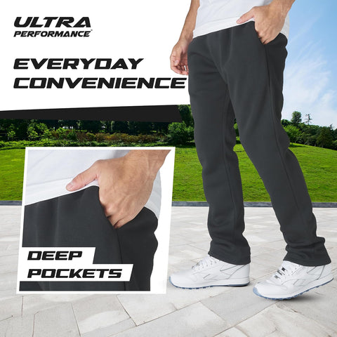 Mens Sweatpants 3 Pack Wide Leg Open Bottom Fleece Sweats