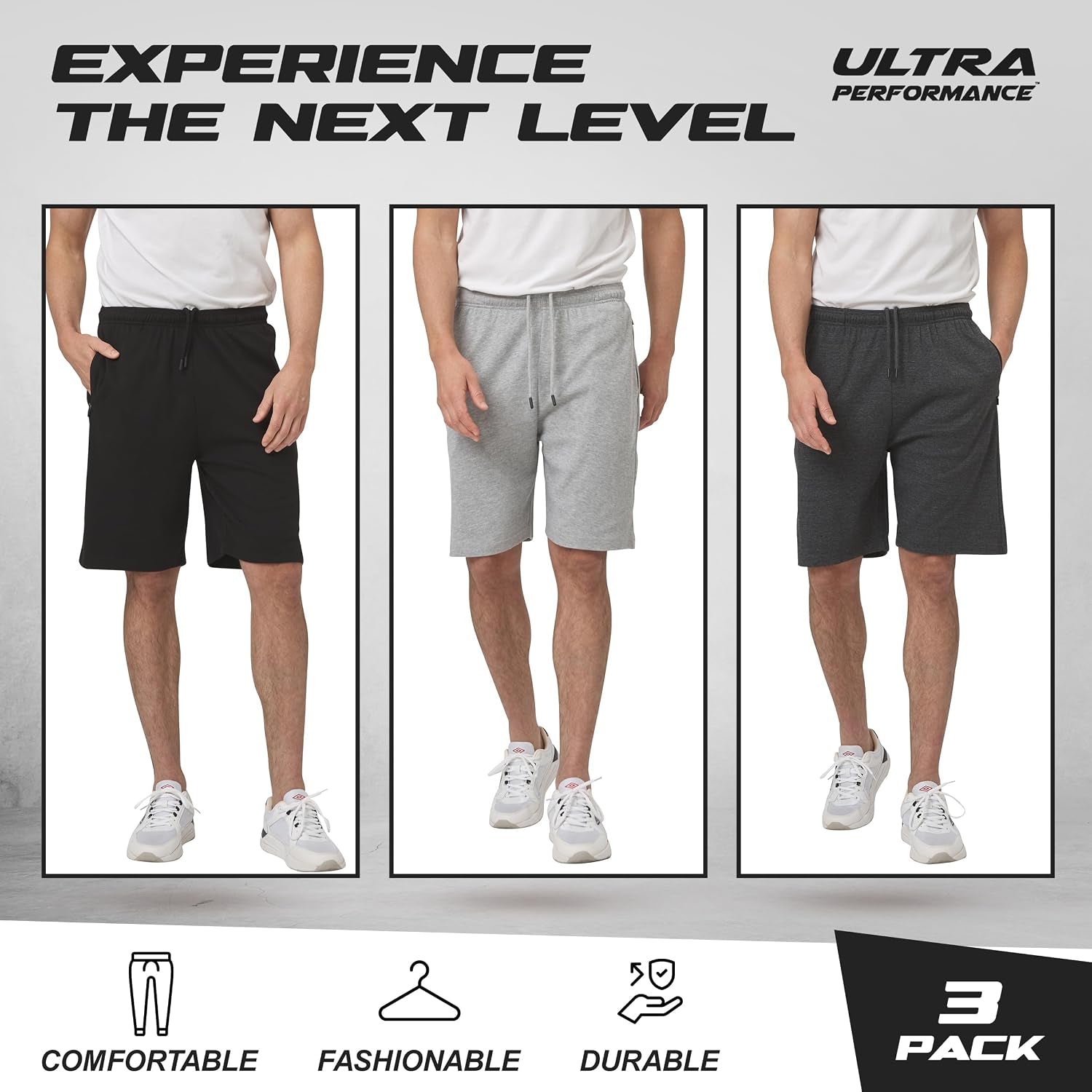 Mens Cotton Shorts 3 Pack Casual Athletic Short for Men