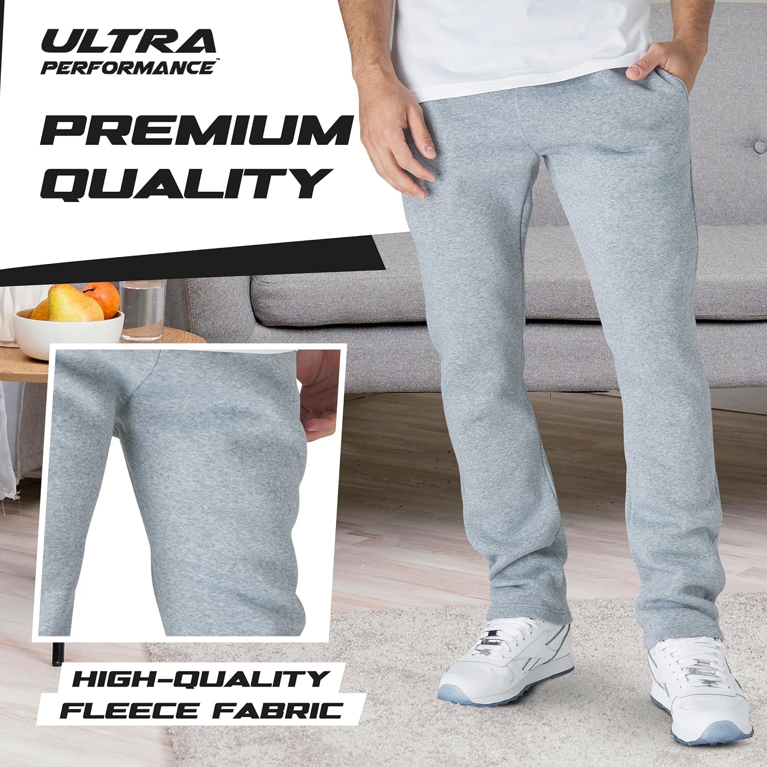 Mens Sweatpants 3 Pack Wide Leg Open Bottom Fleece Sweats