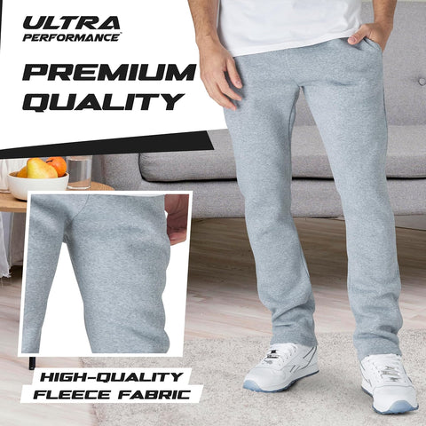 Mens Sweatpants 3 Pack Wide Leg Open Bottom Fleece Sweats
