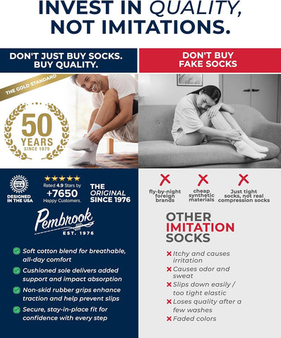 Non Slip Crew Grip Socks Men & Women - 4 Pairs | Non Slip Socks for Elderly, Hospital, Pilates, Yoga, Barre, Home