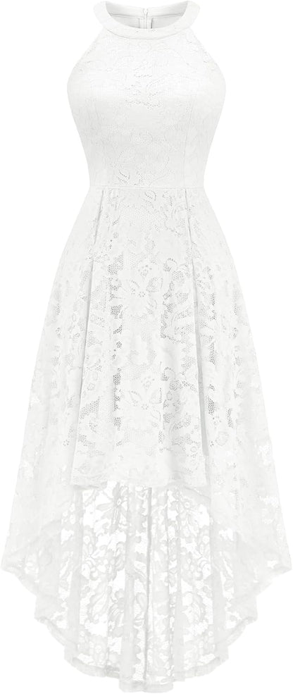 Women Halter Lace Wedding Guest Dress Hi-Lo Cocktail Party Bridesmaid Formal Dresses