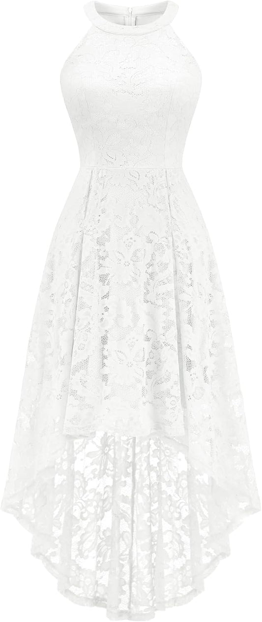 Women Halter Lace Wedding Guest Dress Hi-Lo Cocktail Party Bridesmaid Formal Dresses