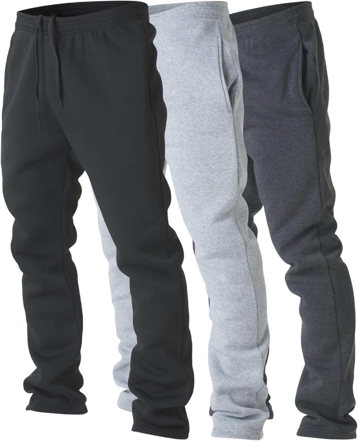 Mens Sweatpants 3 Pack Wide Leg Open Bottom Fleece Sweats