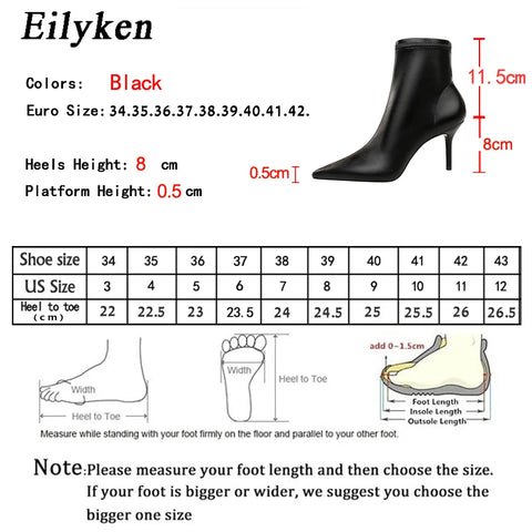 Eilyken Winter Zipper Ankle Boots Women Sexy Stiletto High Heels Shoes Fashion Pointed Toe Party Ladies Pumps