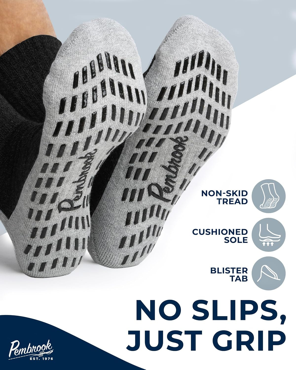Non Slip Crew Grip Socks Men & Women - 4 Pairs | Non Slip Socks for Elderly, Hospital, Pilates, Yoga, Barre, Home