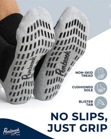 Non Slip Crew Grip Socks Men & Women - 4 Pairs | Non Slip Socks for Elderly, Hospital, Pilates, Yoga, Barre, Home