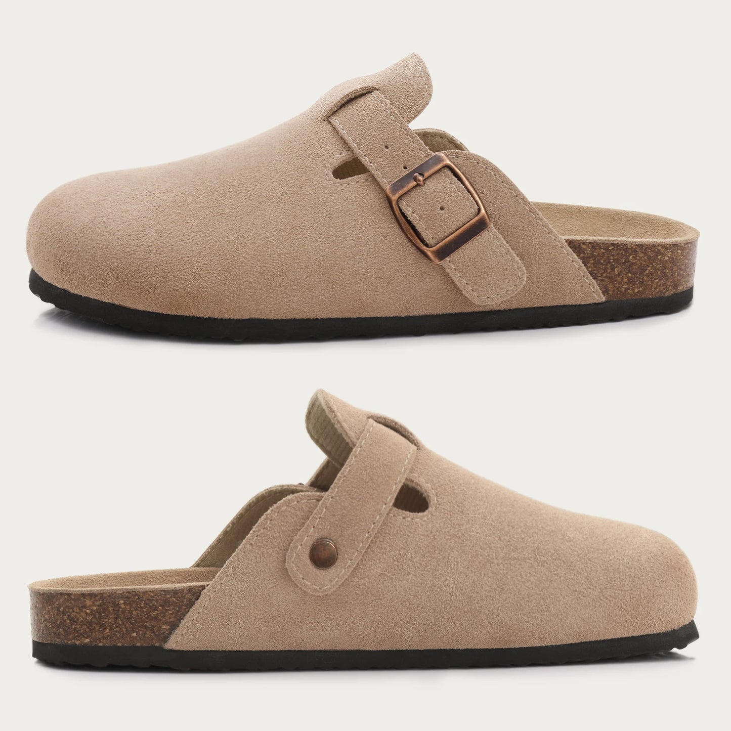 Suede Clogs for Women Men Summer Cork Mules Soft Footbed Sandals with Arch Support New Leisure Fashion Genuine Clogs