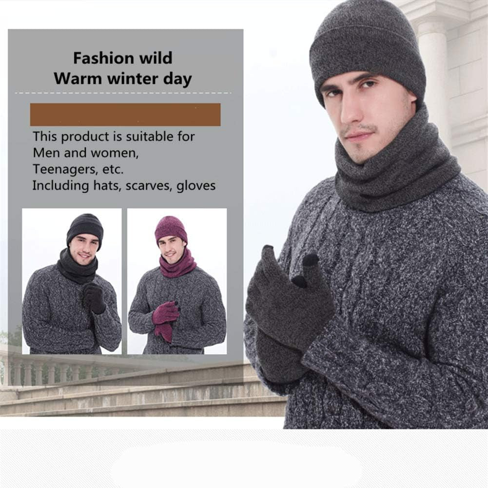 Mens Winter Scarf Hats and Gloves Set Knit Beanie Hat Warmer Scarfs and Touchscreen Glove 3 Pcs for Men