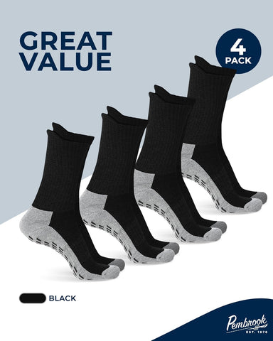 Non Slip Crew Grip Socks Men & Women - 4 Pairs | Non Slip Socks for Elderly, Hospital, Pilates, Yoga, Barre, Home