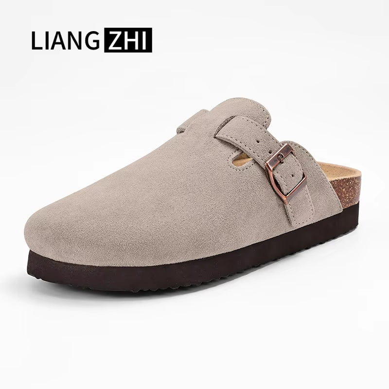 Suede Clogs for Women Men Summer Cork Mules Soft Footbed Sandals with Arch Support New Leisure Fashion Genuine Clogs