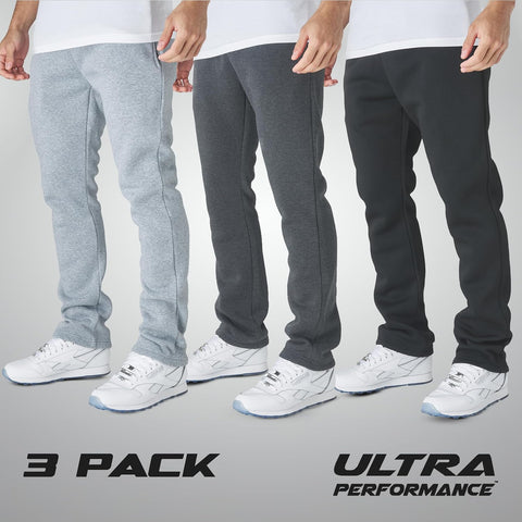 Mens Sweatpants 3 Pack Wide Leg Open Bottom Fleece Sweats