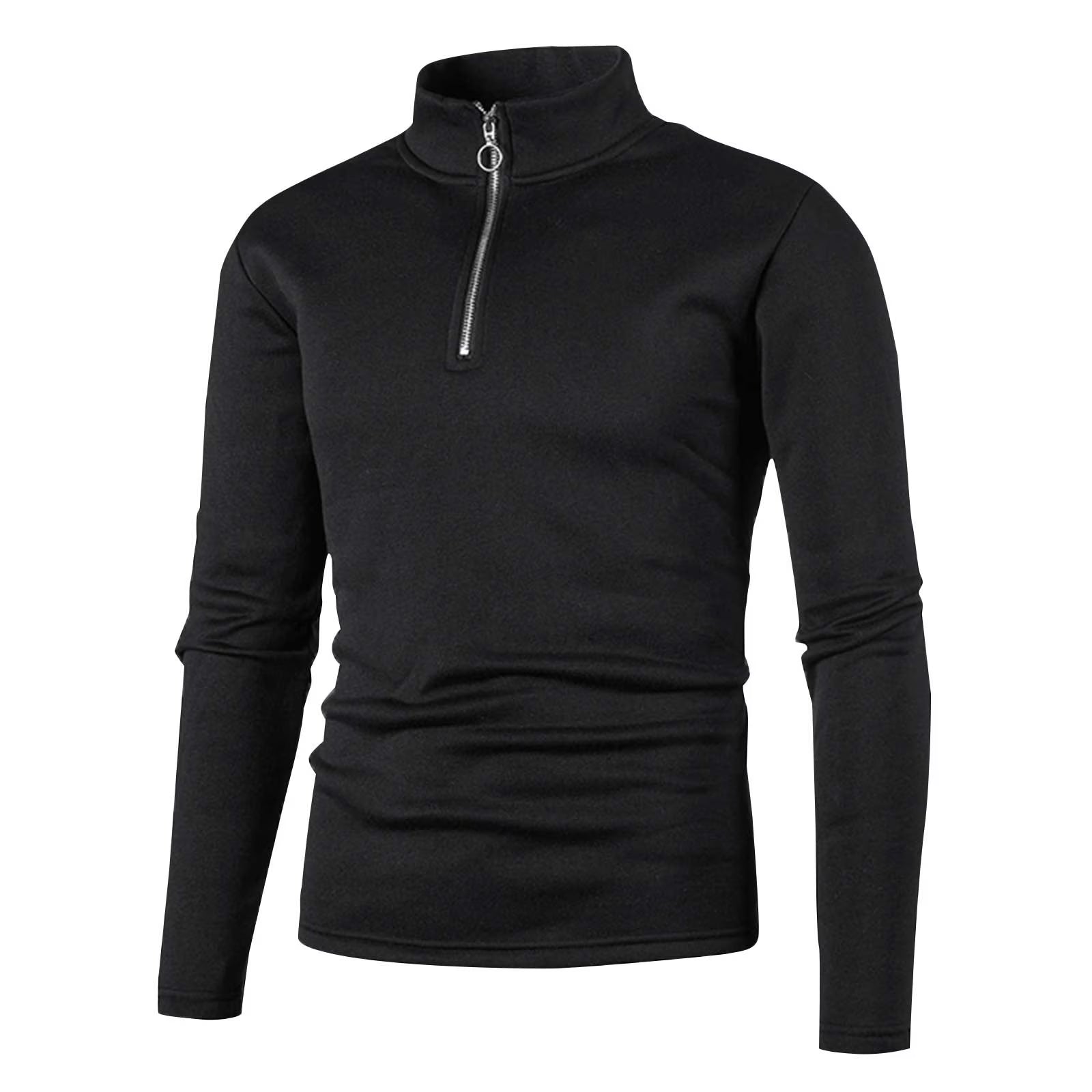 Big and Tall Mens Clothing S-4XL Long Sleeve T-Shirts for Men plus Size Zipper Stand Collar Sweatshirts Casual Solid Pullover Tshirts Shirts