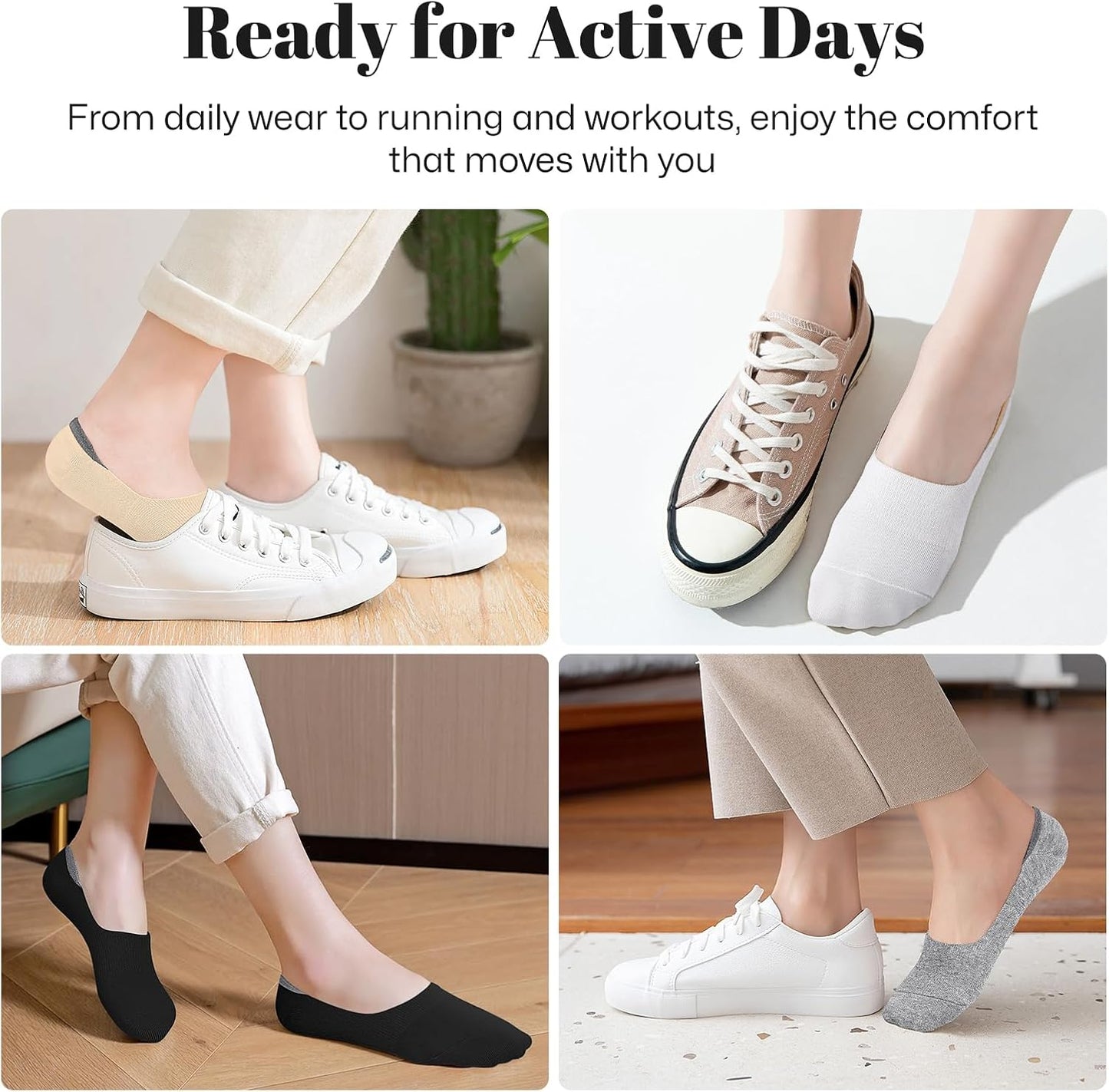 No Show Socks Women Low Socks Non Slip Flat Boat Line 4/8 Pairs