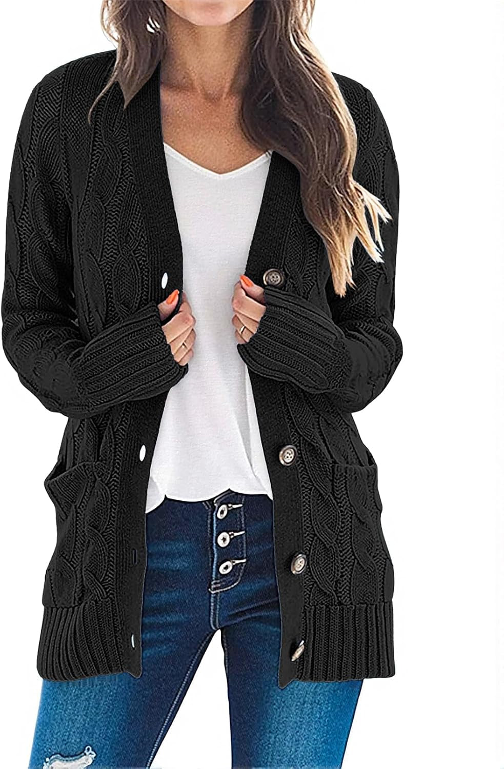 Cardigan Sweaters for Women 2026 Fall Long Sleeve Cable Knit Open Front Button Chunky Trendy Outerwear Coats