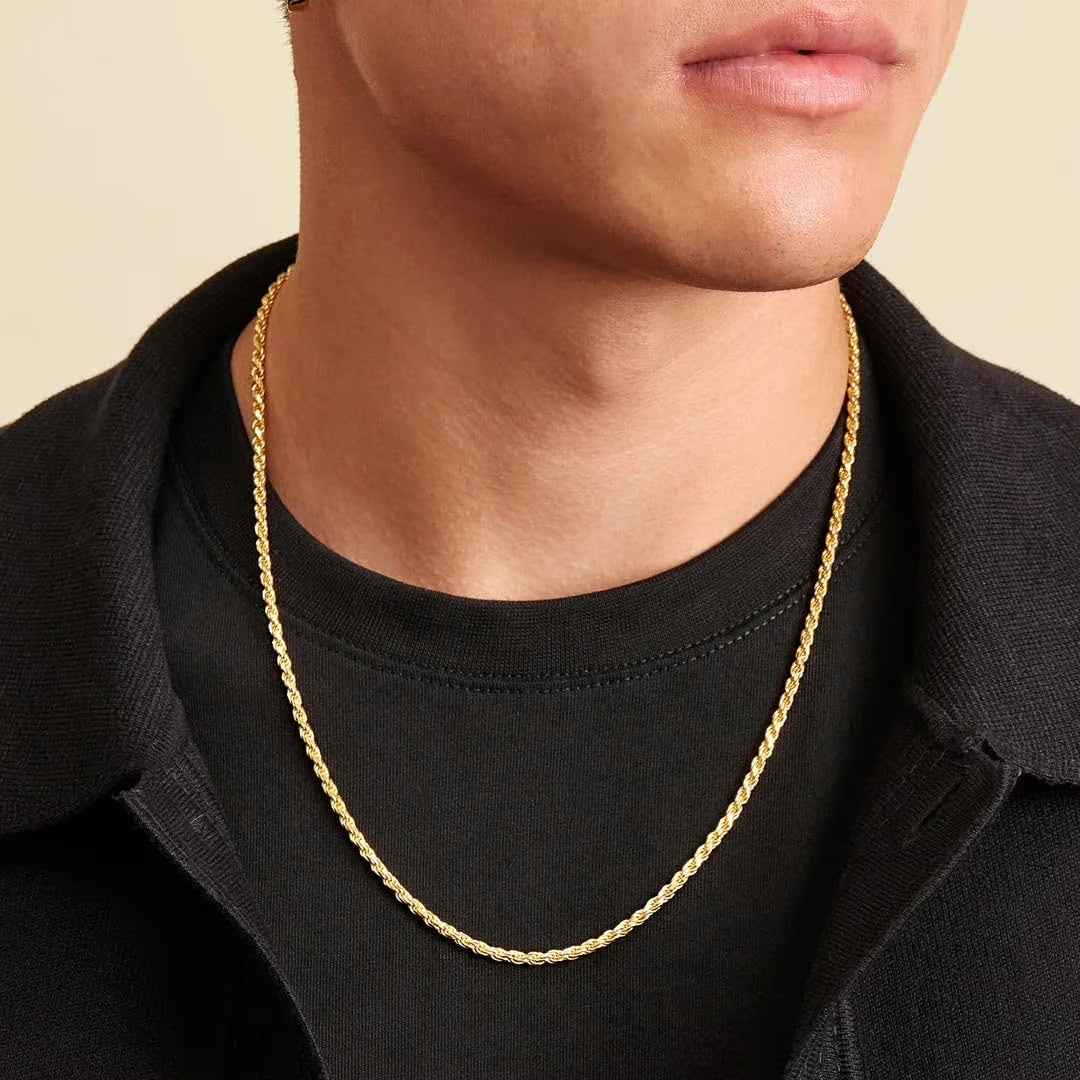Gold Rope Chain for Men 2.5Mm 3Mm 4Mm 18K Gold Plated Stainless Steel Rope Chain Necklace for Mens Women
