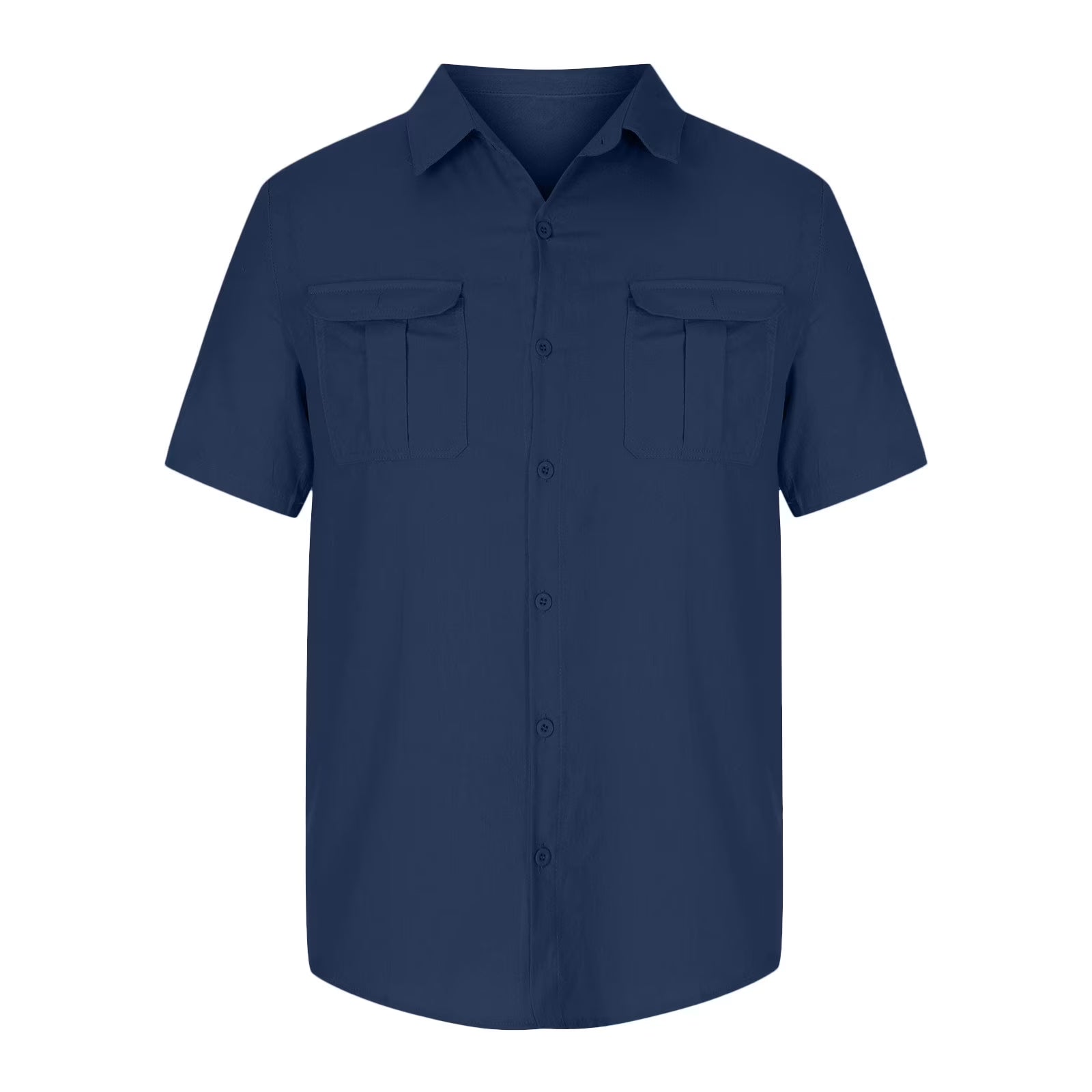 Mens Short Sleeve Classic Shirts plus Size Fishing Casual Regular-Fit Button-Up Collared Plaid Double Pocket Dress Shirt Top Tees Blouses Men Short Sleeve Shirts Button up Clearance M-5XL