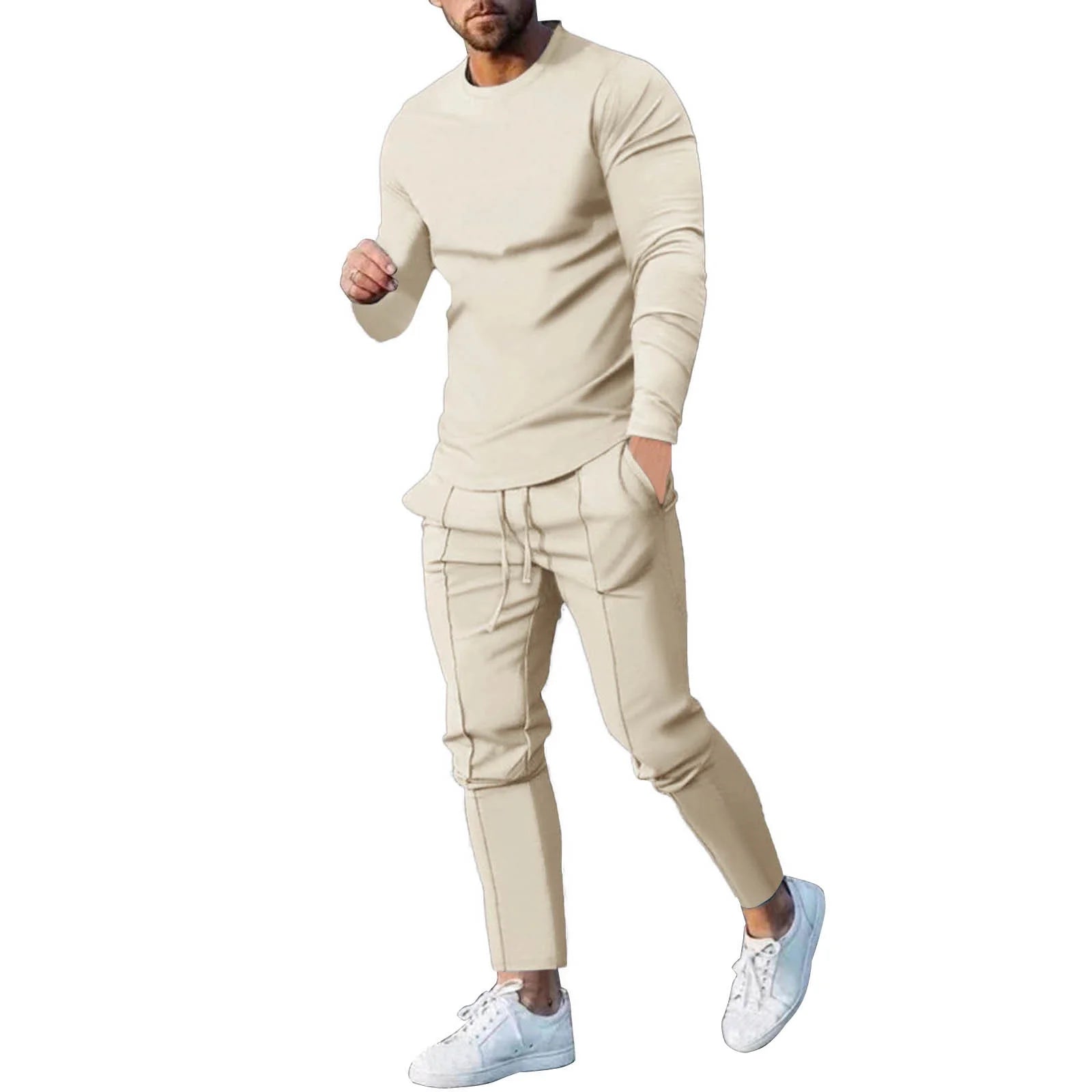 Men'S Tracksuits Tight T-Shirt and Pants Set Outfit Two-Piece Fitness Solid Training Casual Sports Sweatsuits