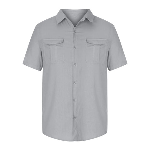 Mens Short Sleeve Classic Shirts plus Size Fishing Casual Regular-Fit Button-Up Collared Plaid Double Pocket Dress Shirt Top Tees Blouses Men Short Sleeve Shirts Button up Clearance M-5XL