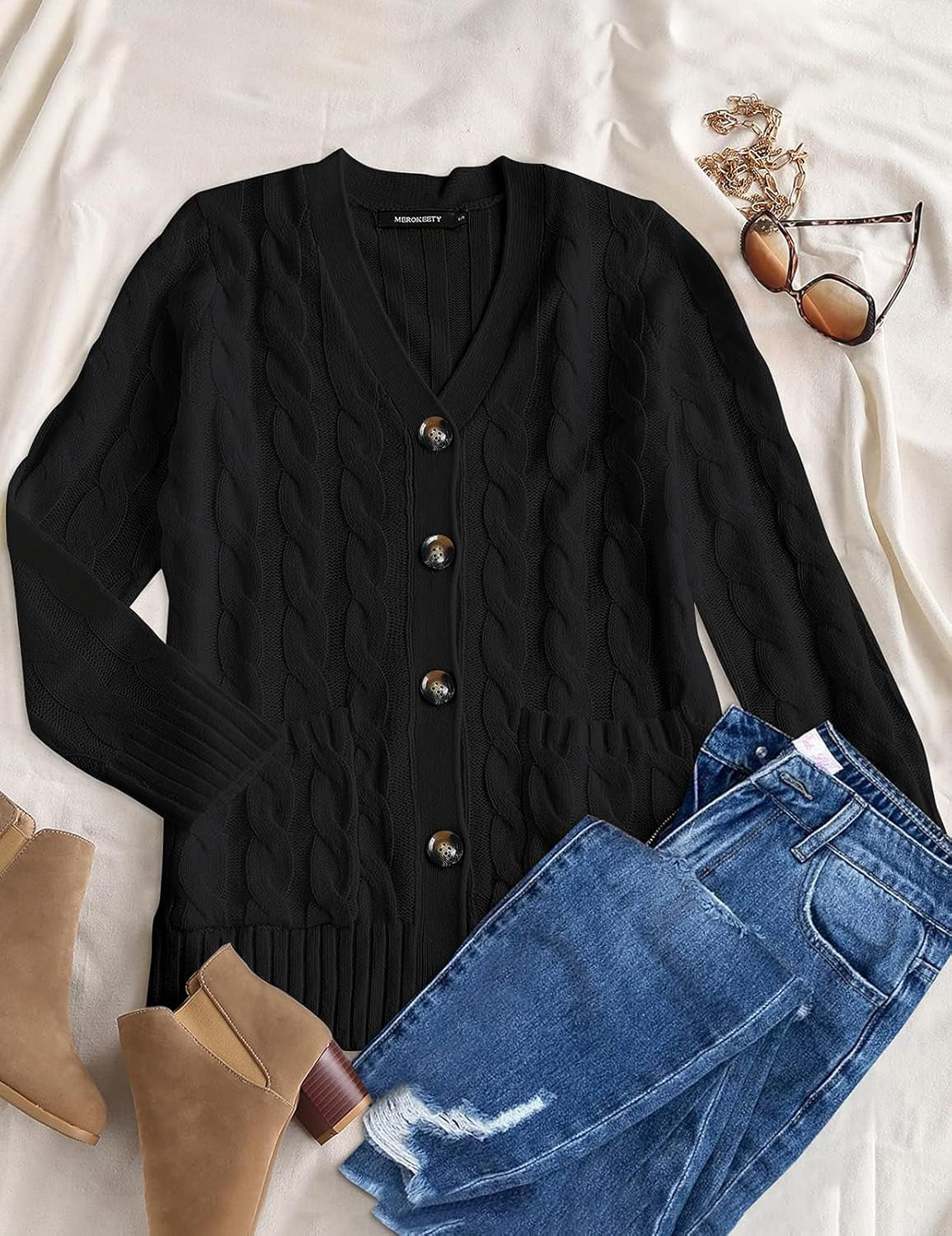 Cardigan Sweaters for Women 2026 Fall Long Sleeve Cable Knit Open Front Button Chunky Trendy Outerwear Coats