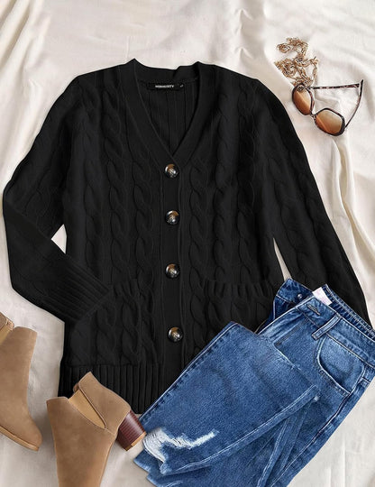 Cardigan Sweaters for Women 2026 Fall Long Sleeve Cable Knit Open Front Button Chunky Trendy Outerwear Coats