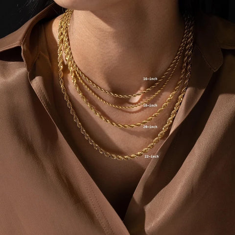 Gold Rope Chain for Men 2.5Mm 3Mm 4Mm 18K Gold Plated Stainless Steel Rope Chain Necklace for Mens Women