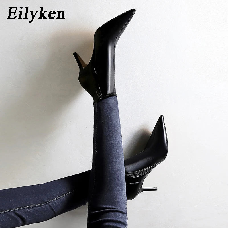 Eilyken Winter Zipper Ankle Boots Women Sexy Stiletto High Heels Shoes Fashion Pointed Toe Party Ladies Pumps