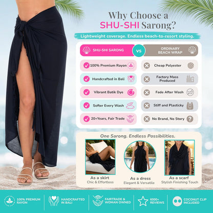Women'S Sarong Swimsuit Coverup Long Pareo Beach Wrap with Coconut Clip