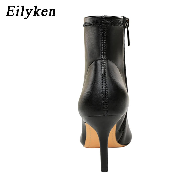 Eilyken Winter Zipper Ankle Boots Women Sexy Stiletto High Heels Shoes Fashion Pointed Toe Party Ladies Pumps
