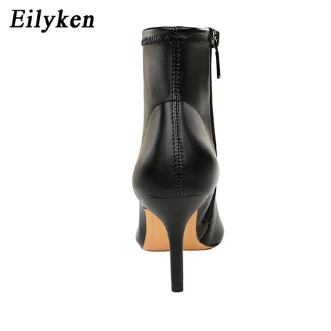 Eilyken Winter Zipper Ankle Boots Women Sexy Stiletto High Heels Shoes Fashion Pointed Toe Party Ladies Pumps