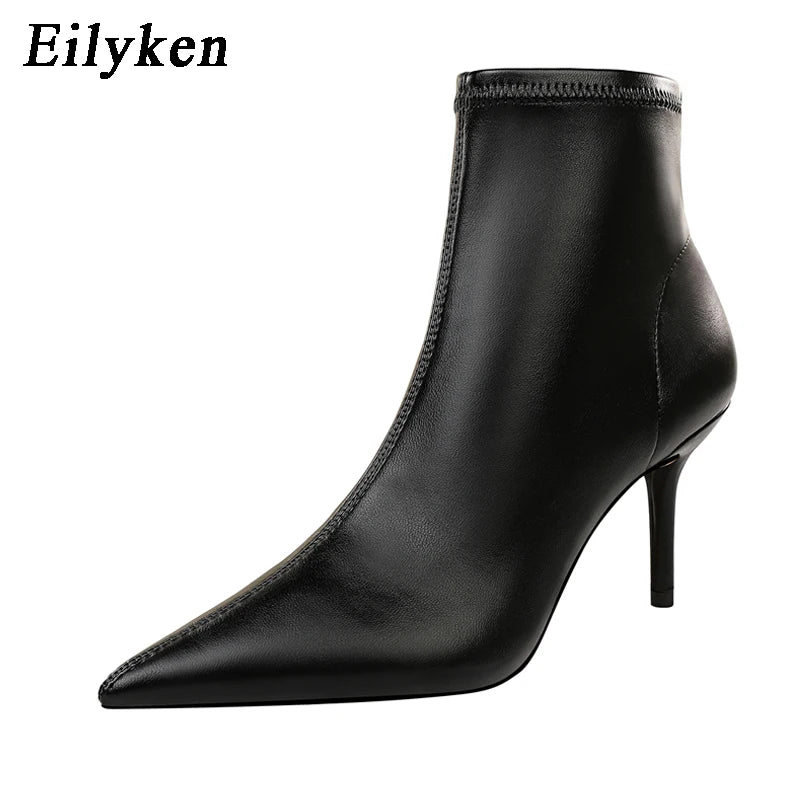 Eilyken Winter Zipper Ankle Boots Women Sexy Stiletto High Heels Shoes Fashion Pointed Toe Party Ladies Pumps