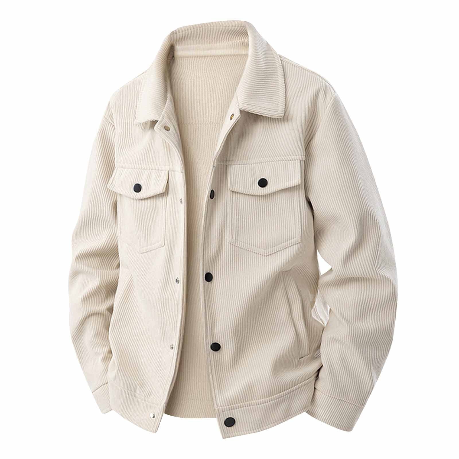 Mens Shirt Jacket Trendy Casual Long Sleeve Button down Corduroy Jackets Fall Winter Shacket Loose Fit Quilted Outerwear with Pockets Beige M