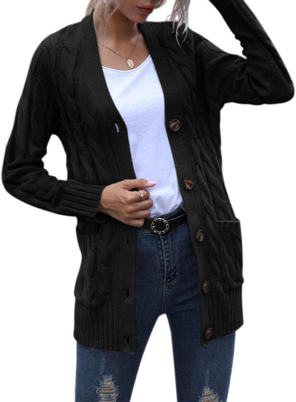 Cardigan Sweaters for Women 2026 Fall Long Sleeve Cable Knit Open Front Button Chunky Trendy Outerwear Coats