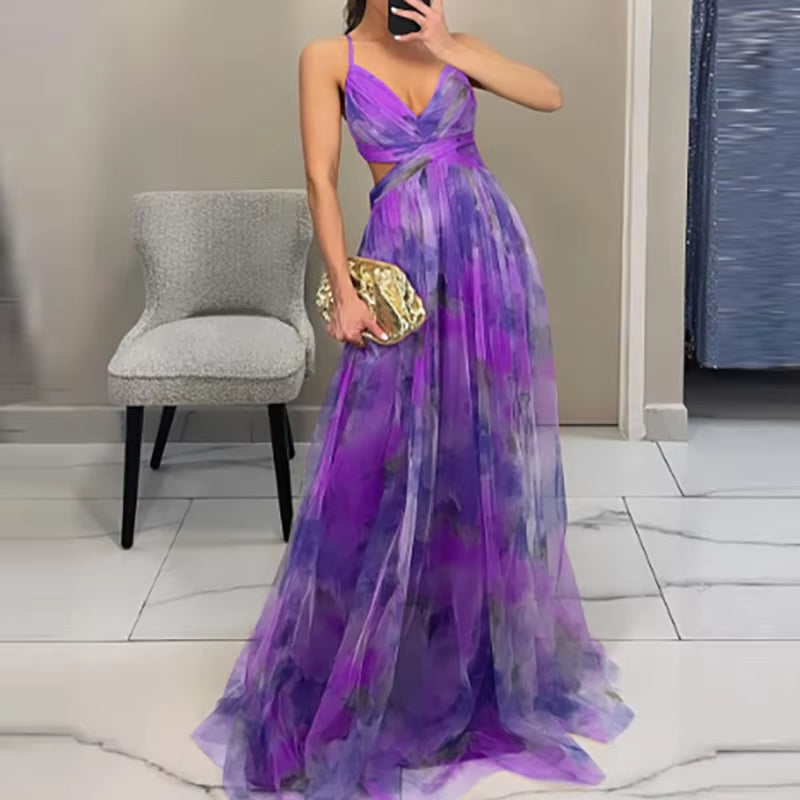 Elegant Pleated Mesh Evening Dress