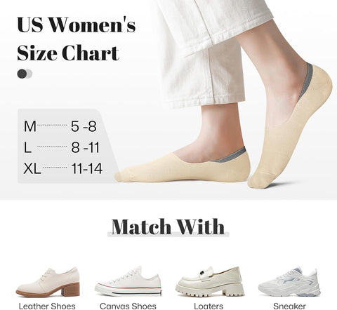 No Show Socks Women Low Socks Non Slip Flat Boat Line 4/8 Pairs