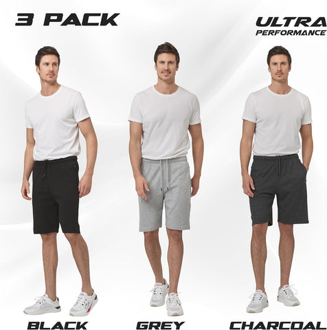 Mens Cotton Shorts 3 Pack Casual Athletic Short for Men