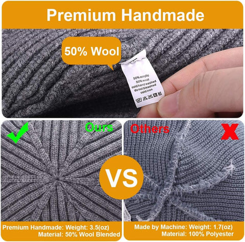 3 Pack Wool Fisherman Beanies for Men, Short Knit Watch Cap Cuffed Hats